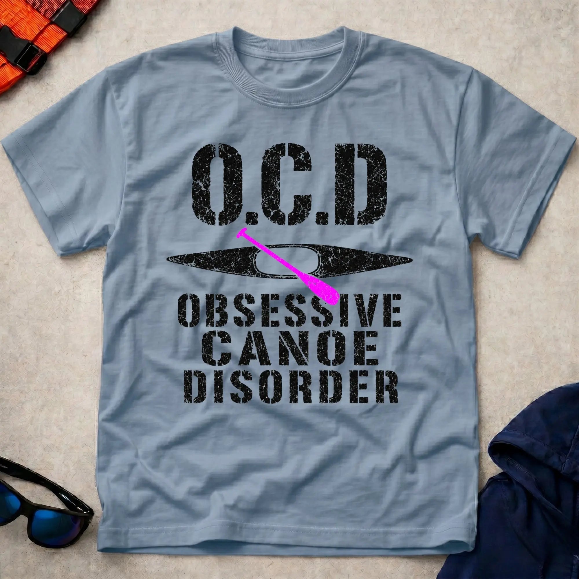 Light Blue Obsessive Canoe Disorder tee — funny canoe-obsessed paddling gift — Vector Paddle