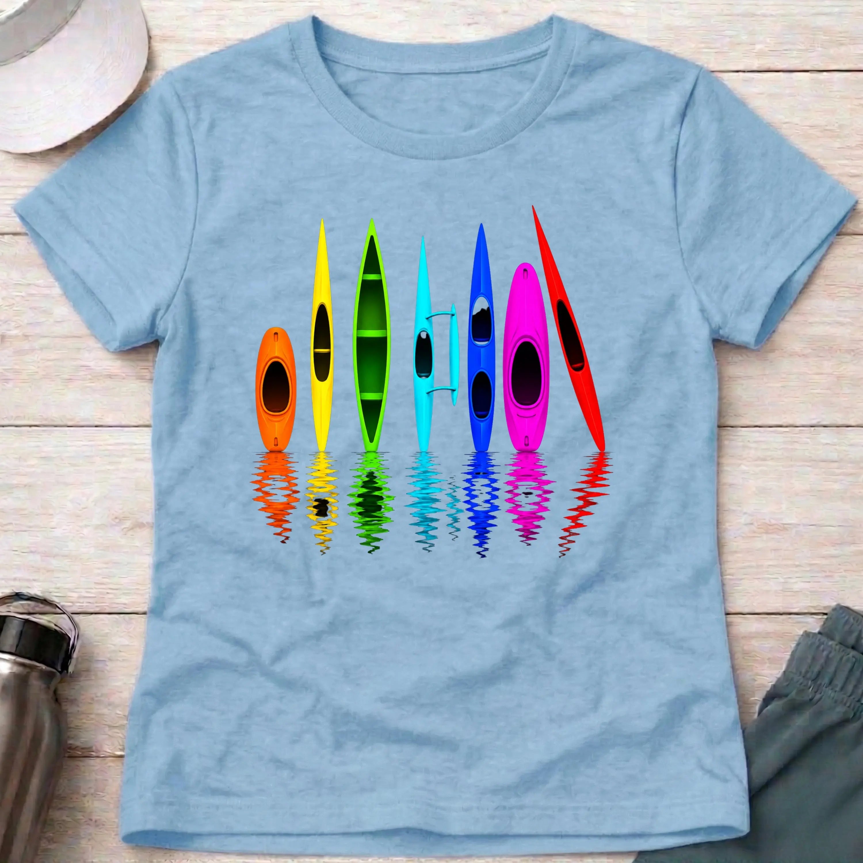 All The Boats fitted tee in Light Blue — kayak, canoe and surfski fleet design — Vector Paddle