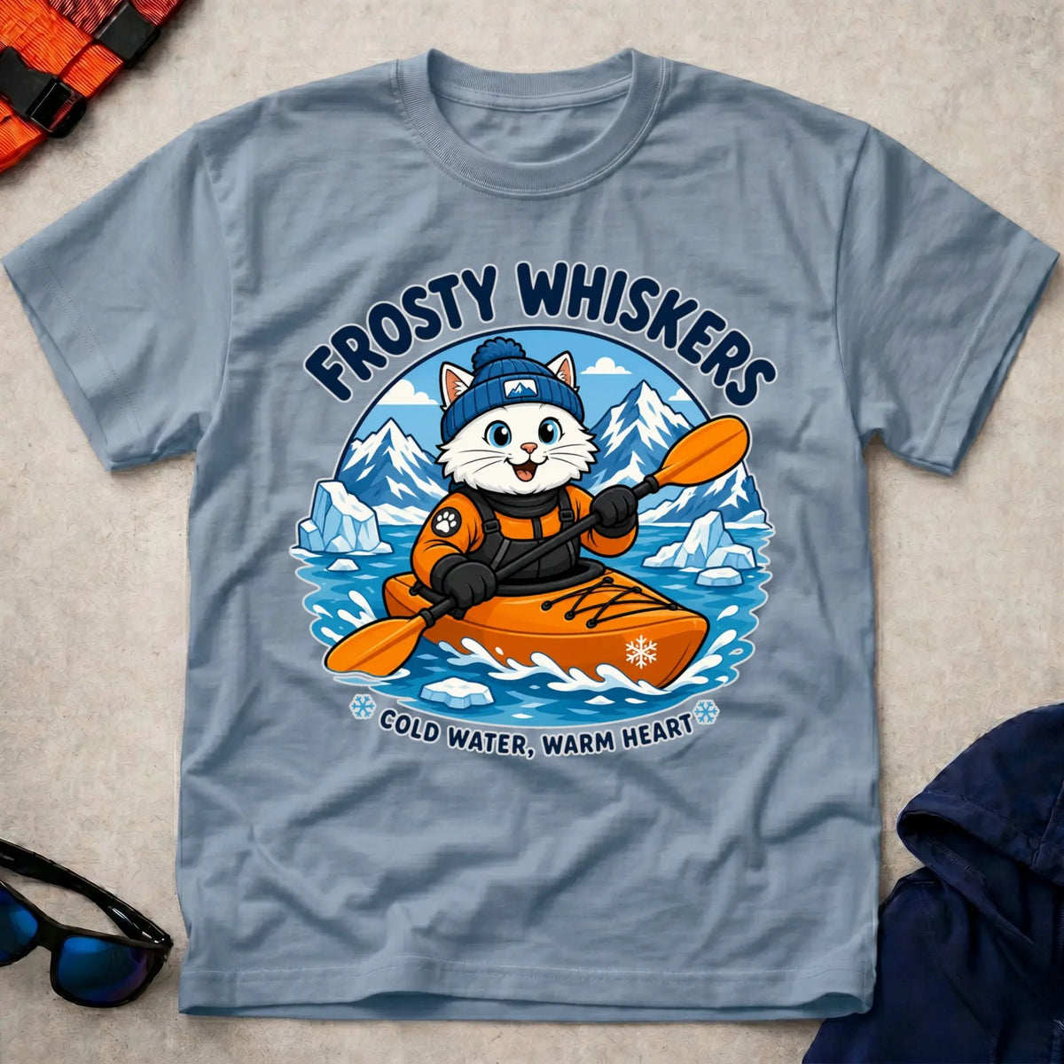 Light Blue Frosty Whiskers tee — cold-water paddling gift — Vector Paddle