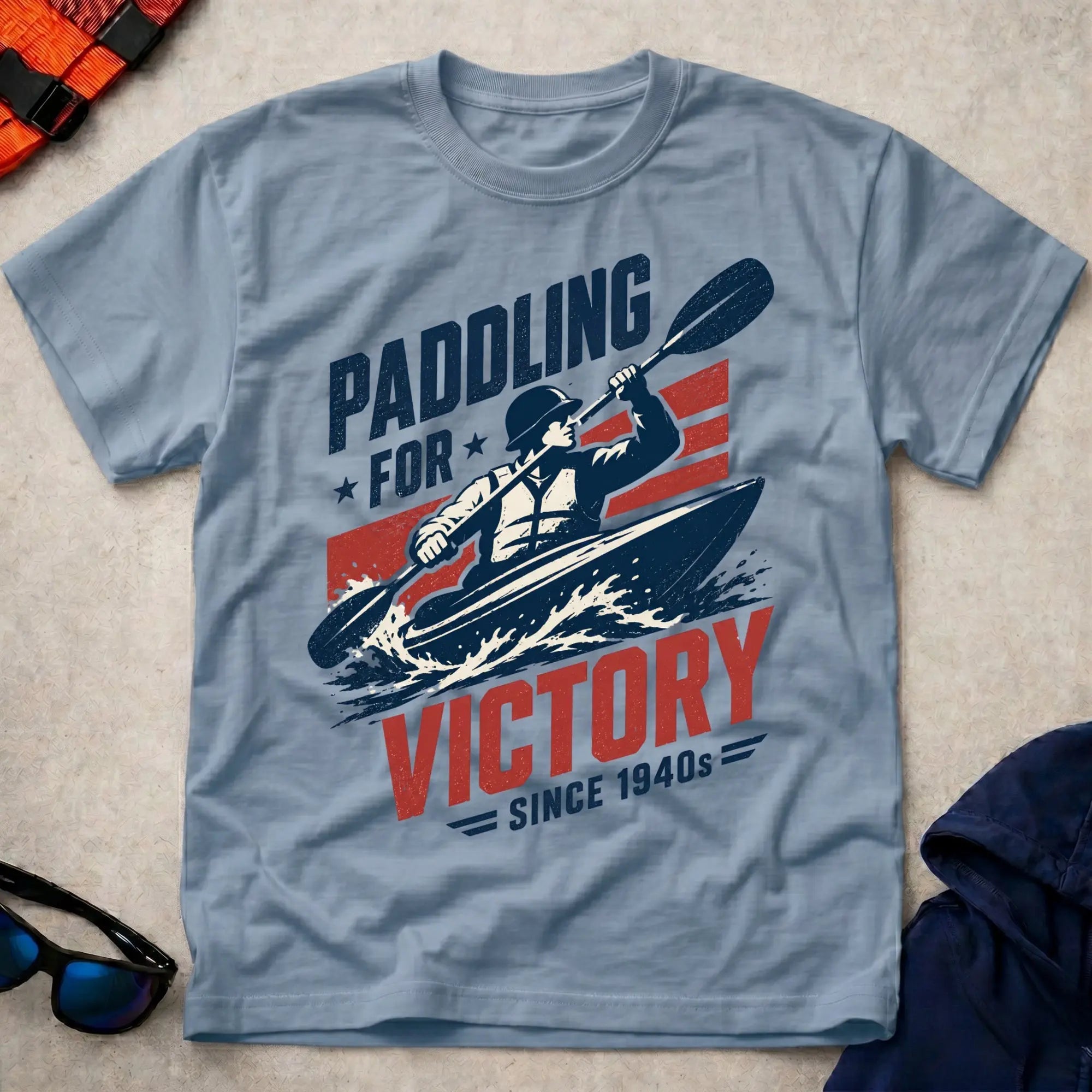 Paddling For Victory WW2-era kayak action tee | Vector Paddle