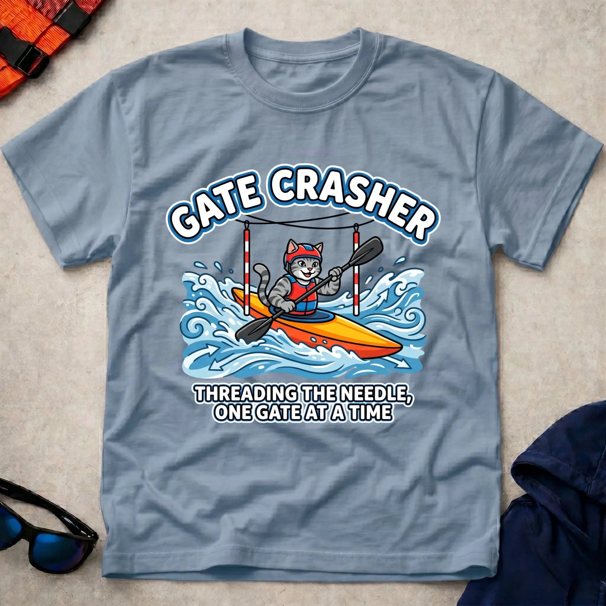 Light Blue Gate Crasher tee — slalom gate paddling gift — Vector Paddle