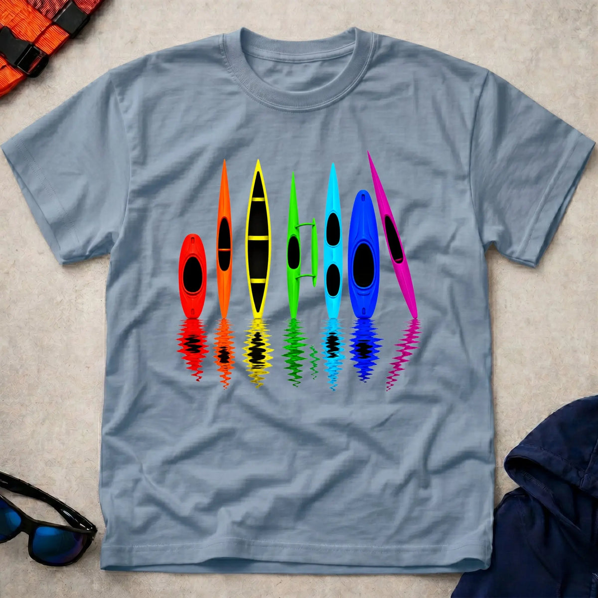 All The Boats tee in Light Blue — kayak, canoe and surfski fleet design — Vector Paddle