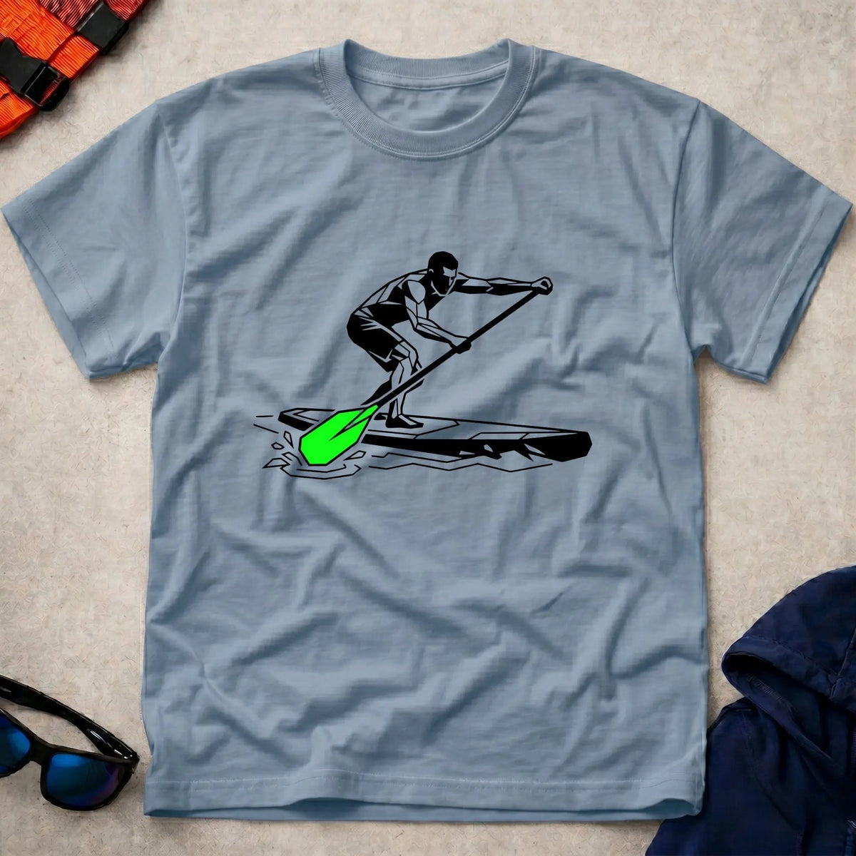 Light Blue SUP Paddler t-shirt for stand-up paddleboarding fans, Vector Paddle