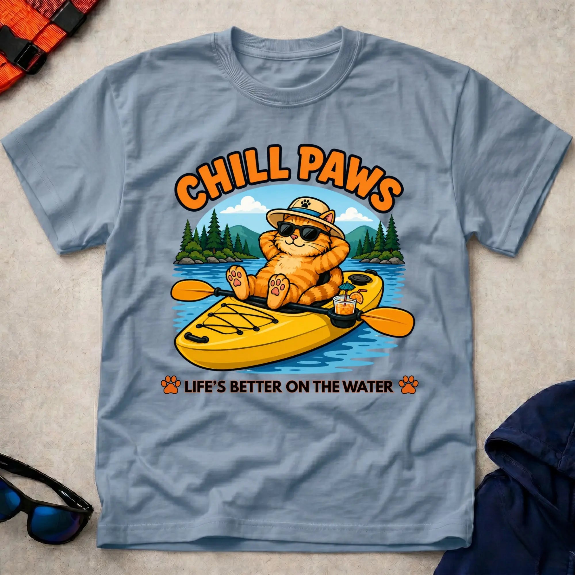 Light Blue Chill Paws tee — calm-under-pressure paddling gift — Vector Paddle