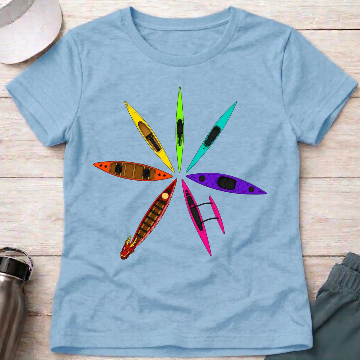 Light Blue Full Bloom fitted paddling tee with bold multicolour graphic — Vector Paddle