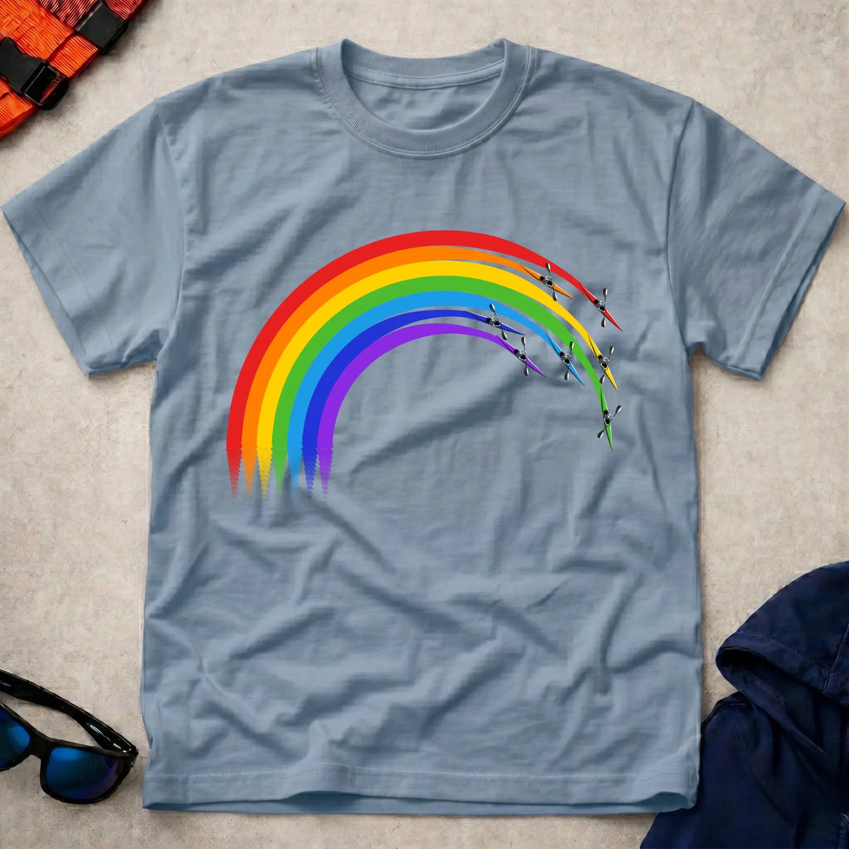 Over The Rainbow tee in Light Blue — K1 sprint kayaks with rainbow wakes — Vector Paddle