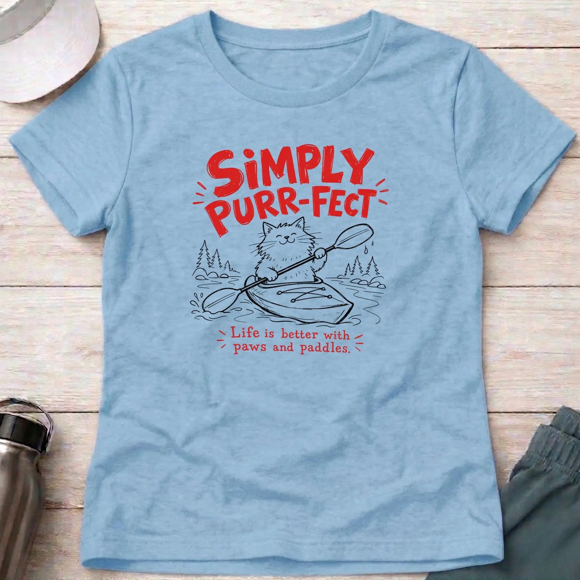 Light Blue Simply Purr-fect fitted tee — cat-loving paddler gift — Vector Paddle