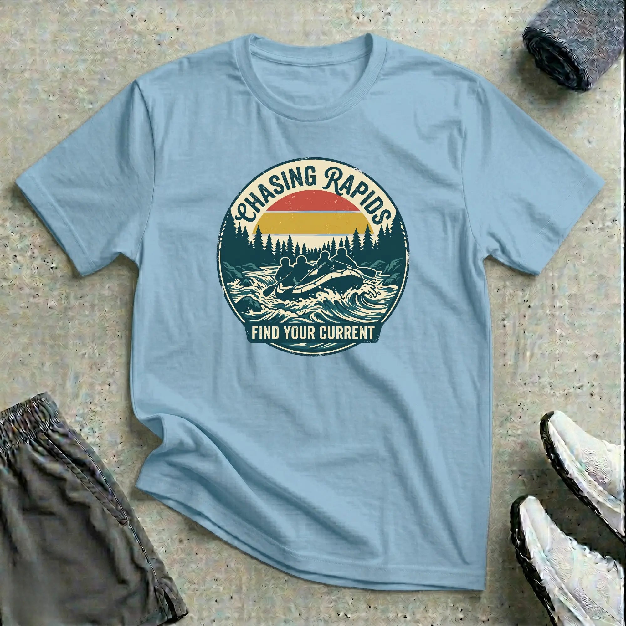Chasing Rapids - Find Your Current. Rafting T-Shirt - RELAXED Printify