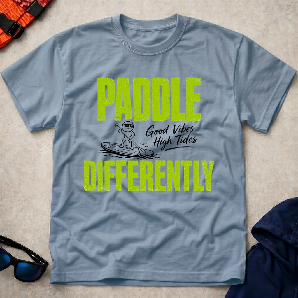 Light Blue Paddle Differently t-shirt for paddlers who do it their own way, Vector Paddle