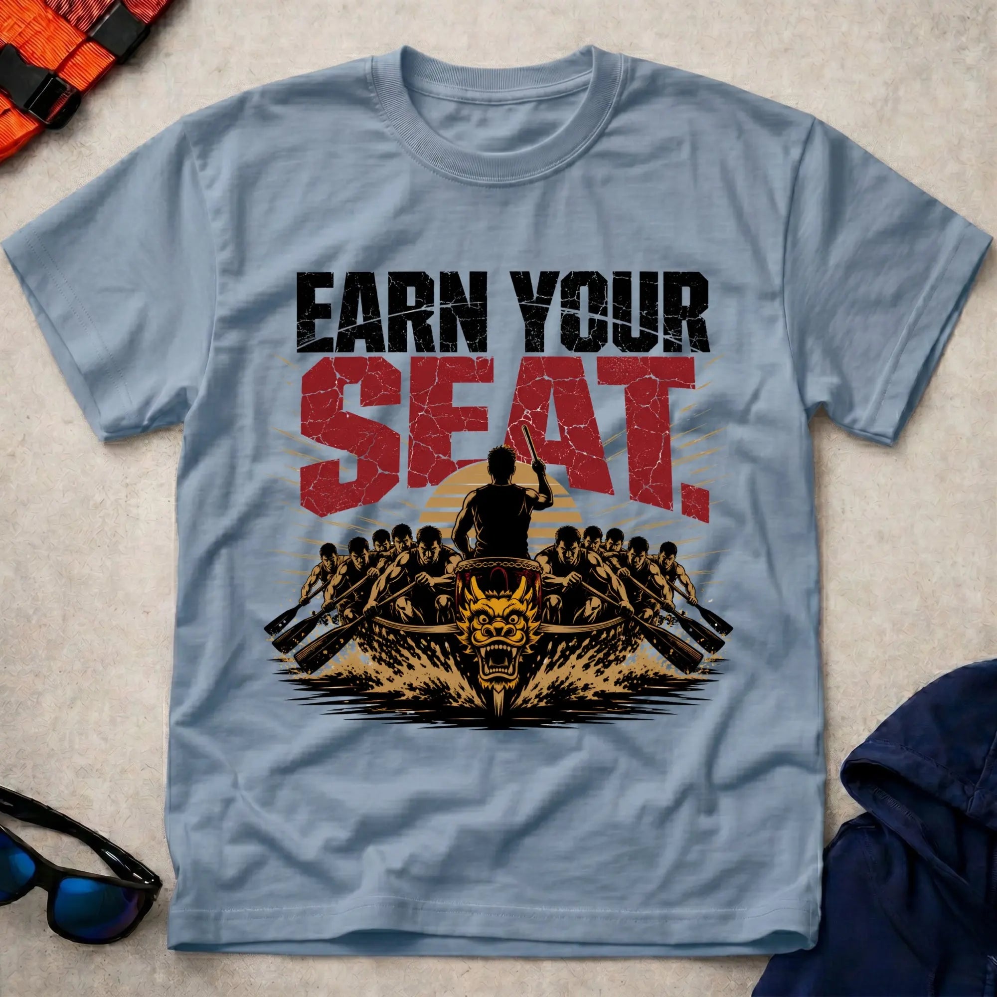 Light Blue Earn Your Seat dragon boat racing tee — crew pride gift — Vector Paddle