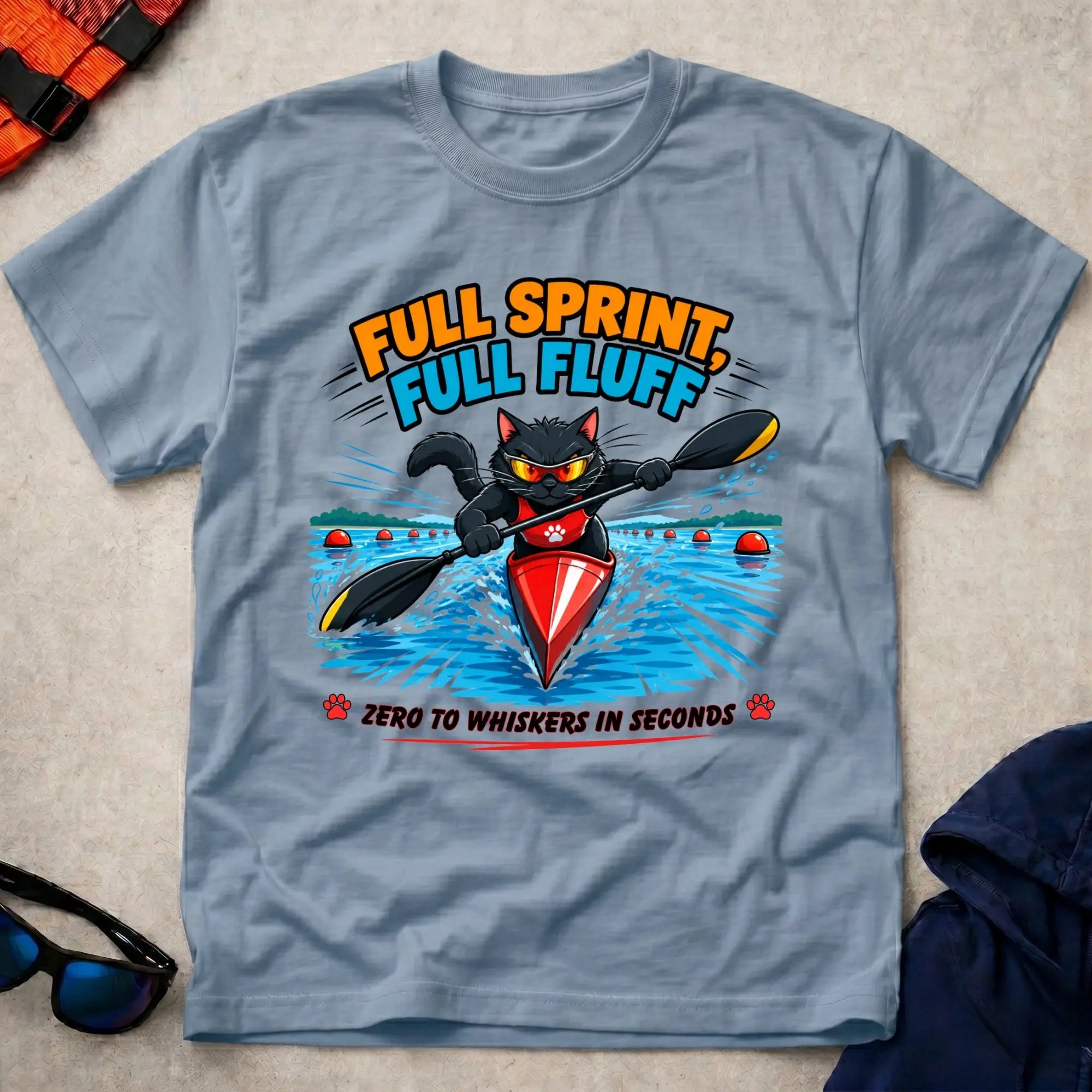Light Blue Full Sprint, Full Fluff tee — cat-lover paddling gift — Vector Paddle