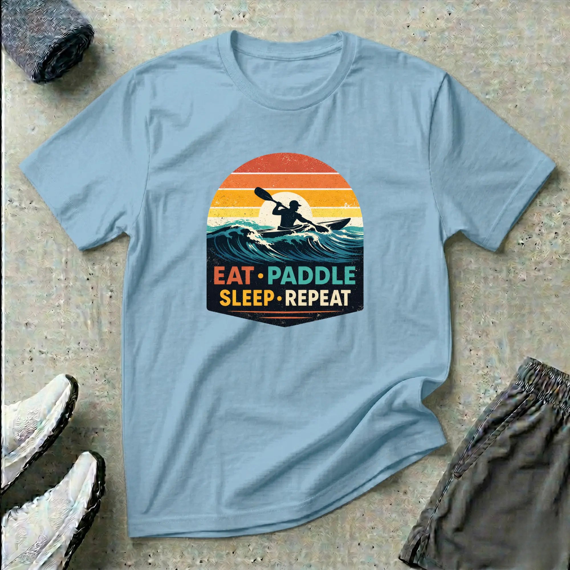 Eat Paddle Sleep Repeat. Ocean Kayak retro colour sunset T-Shirt Printify