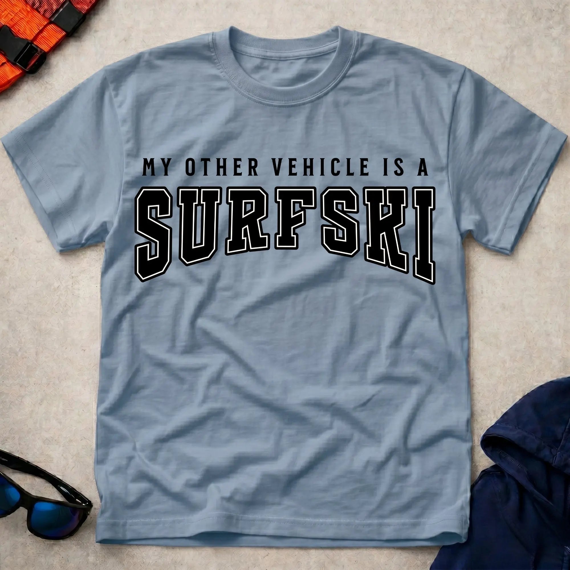 Light blue surfski paddling tee - my other vehicle is a surfski