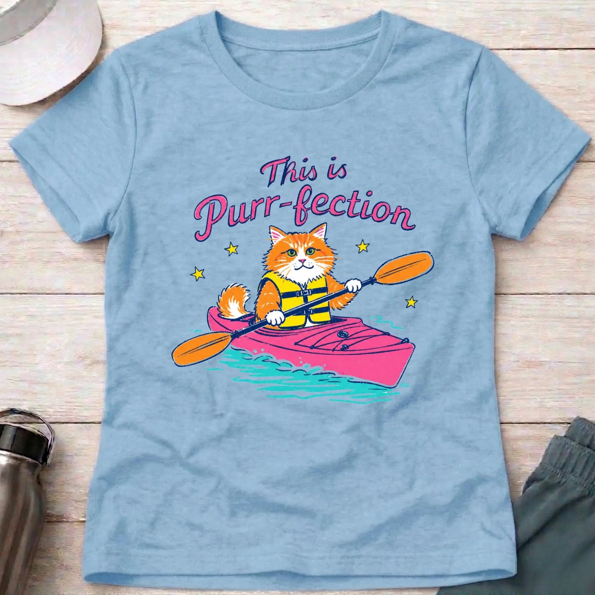 Light Blue Purr-fection fitted tee — cat-loving paddler gift — Vector Paddle