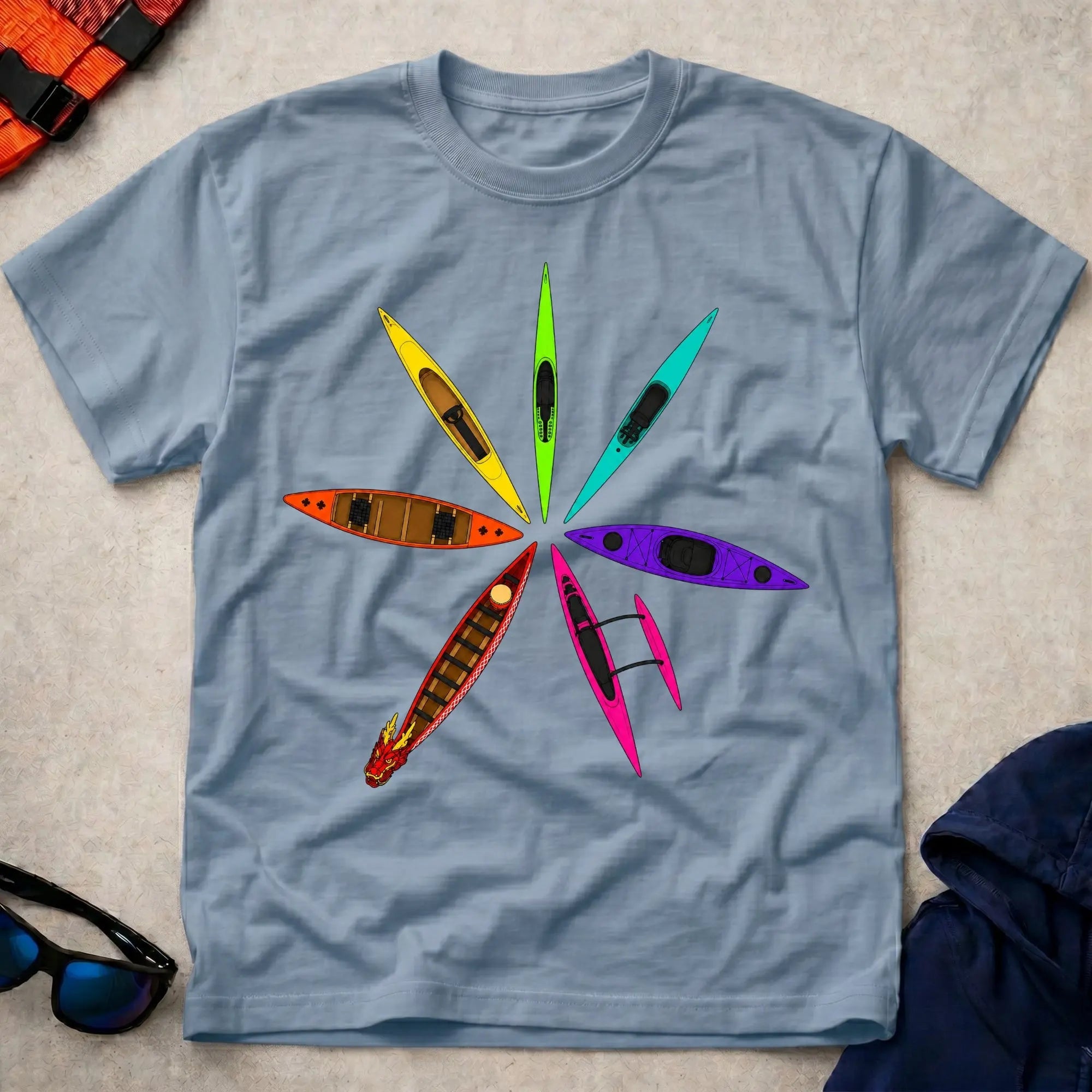 Light Blue Full Bloom paddling tee with bold multicolour graphic — Vector Paddle