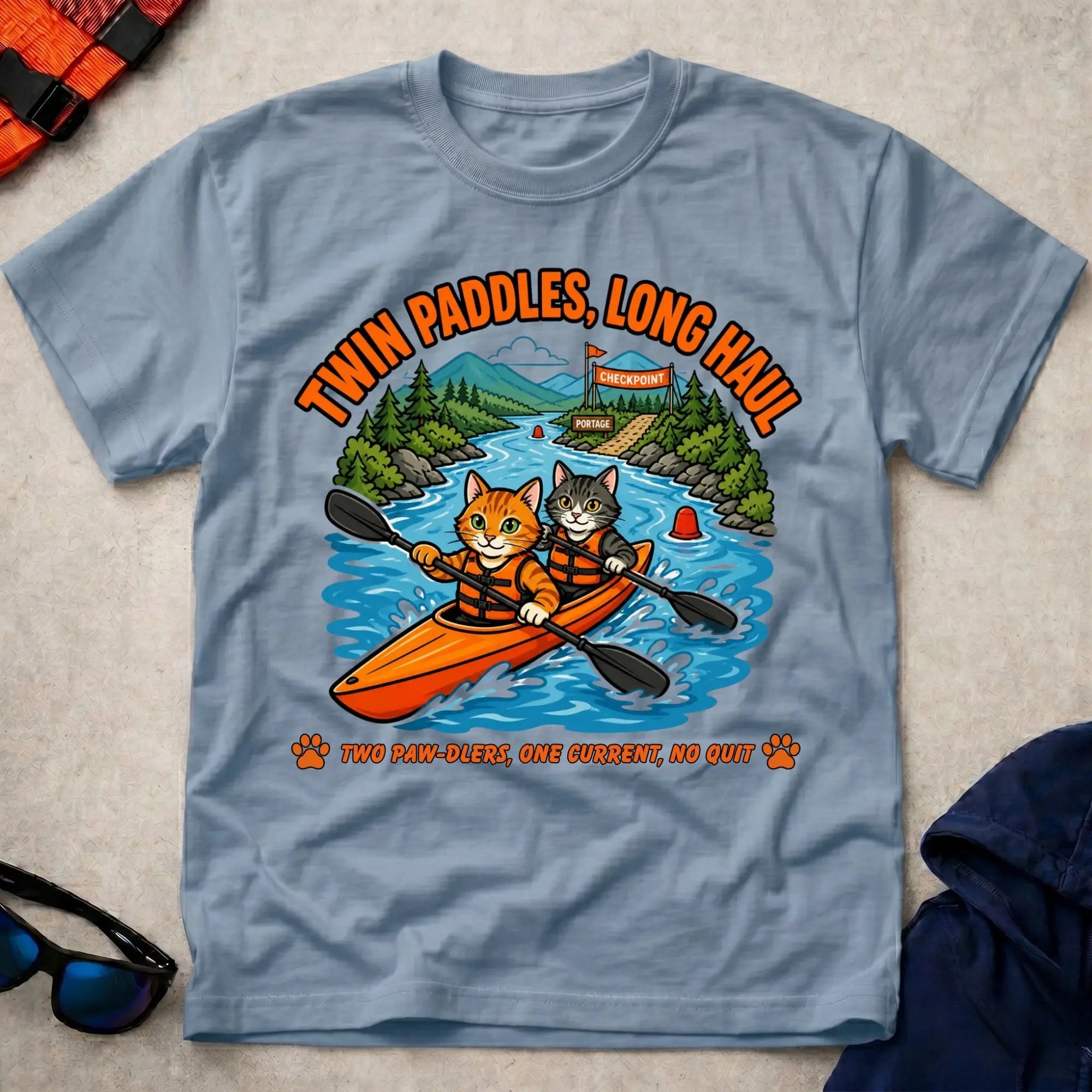 Light Blue Twin Paddles, Long Haul tee — K2 marathon kayak gift — Vector Paddle