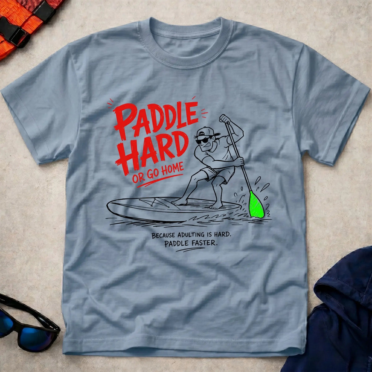 Light Blue Paddle Hard paddling t-shirt for those who never ease off, Vector Paddle