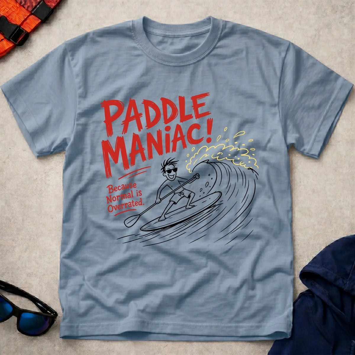 Light Blue Paddle Maniac t-shirt for obsessive paddlers, Vector Paddle