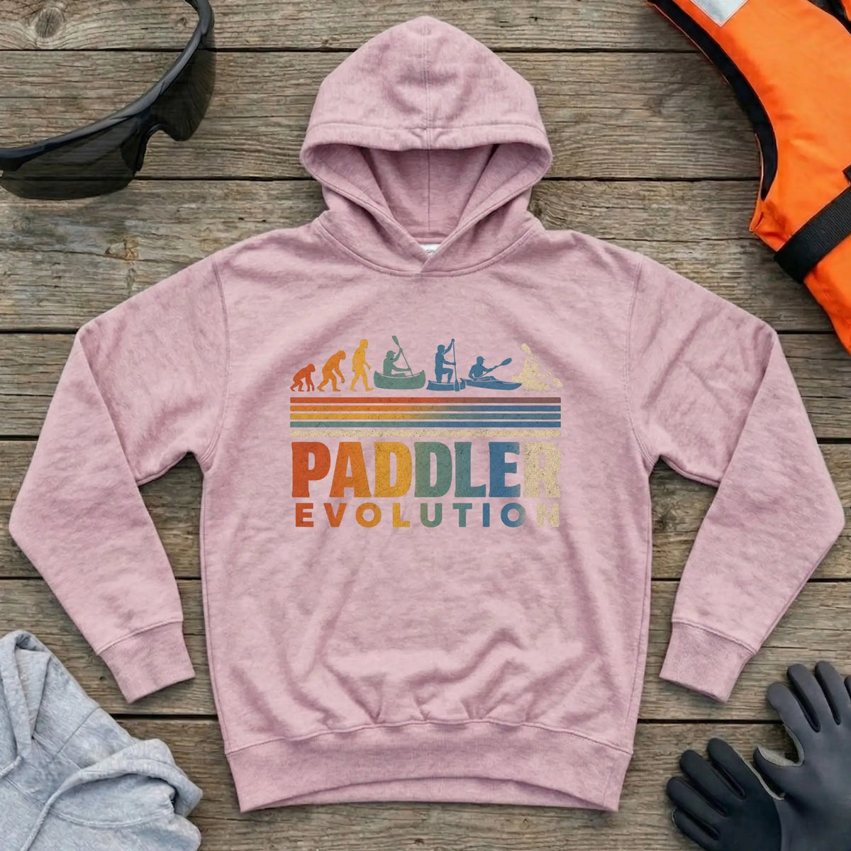 Paddler Evolution hoodie in Light Pink — evolution of a paddler graphic — Vector Paddle