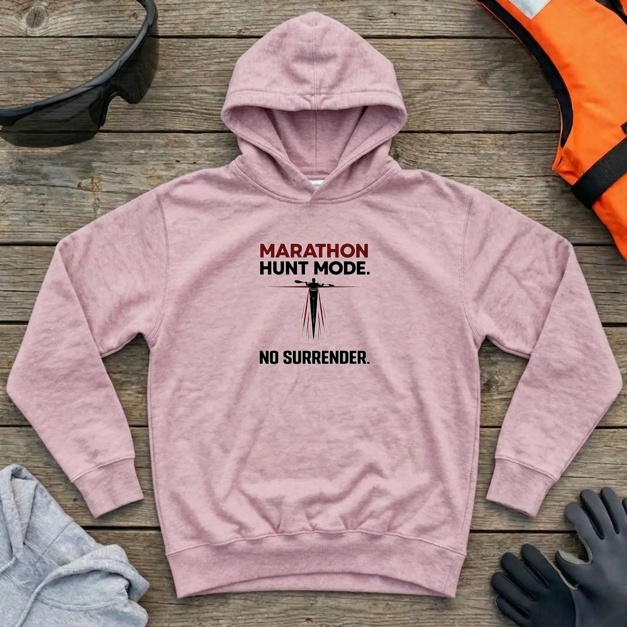 Hoodie - "Marathon. Hunt Mode. No Surrender" | Kayak Canoe Printify