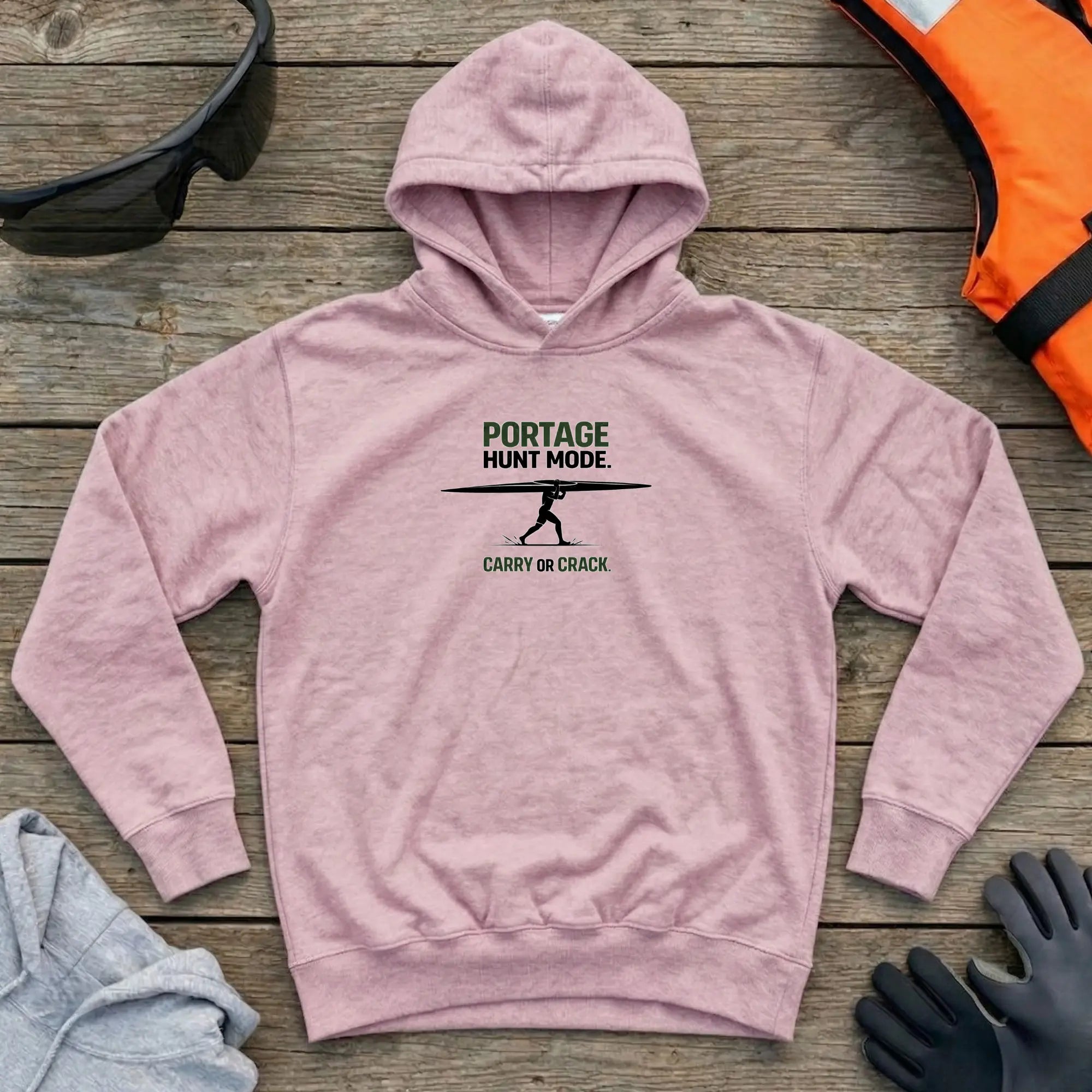 Hoodie - "Portage. Hunt Mode. Carry or Crack" | Canoe Kayak Marathon Printify
