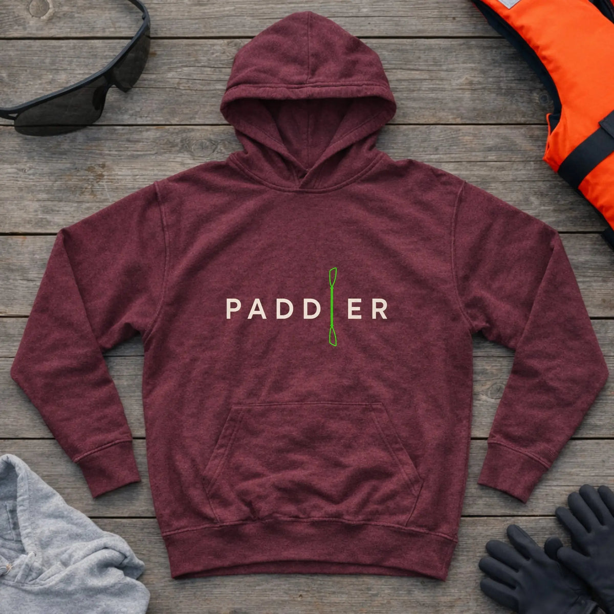 Paddler hoodie in Maroon — bold paddler wordmark design — Vector Paddle