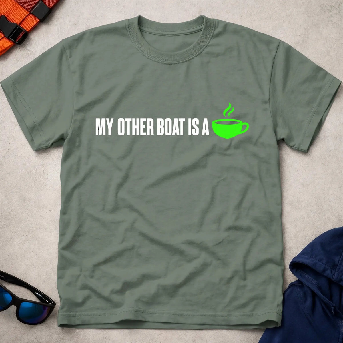 Military Green My Other Boat Is A Coffee Cup Tee - Vector Paddle