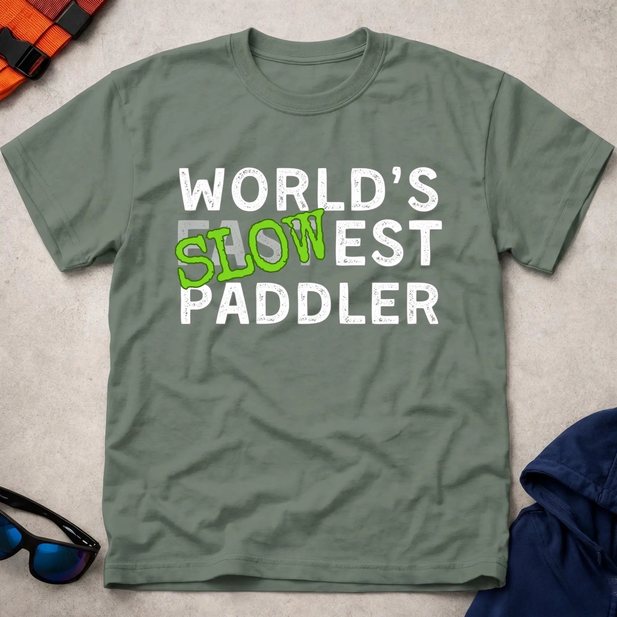 Military Green World's Slowest Paddler paddling tee — Vector Paddle