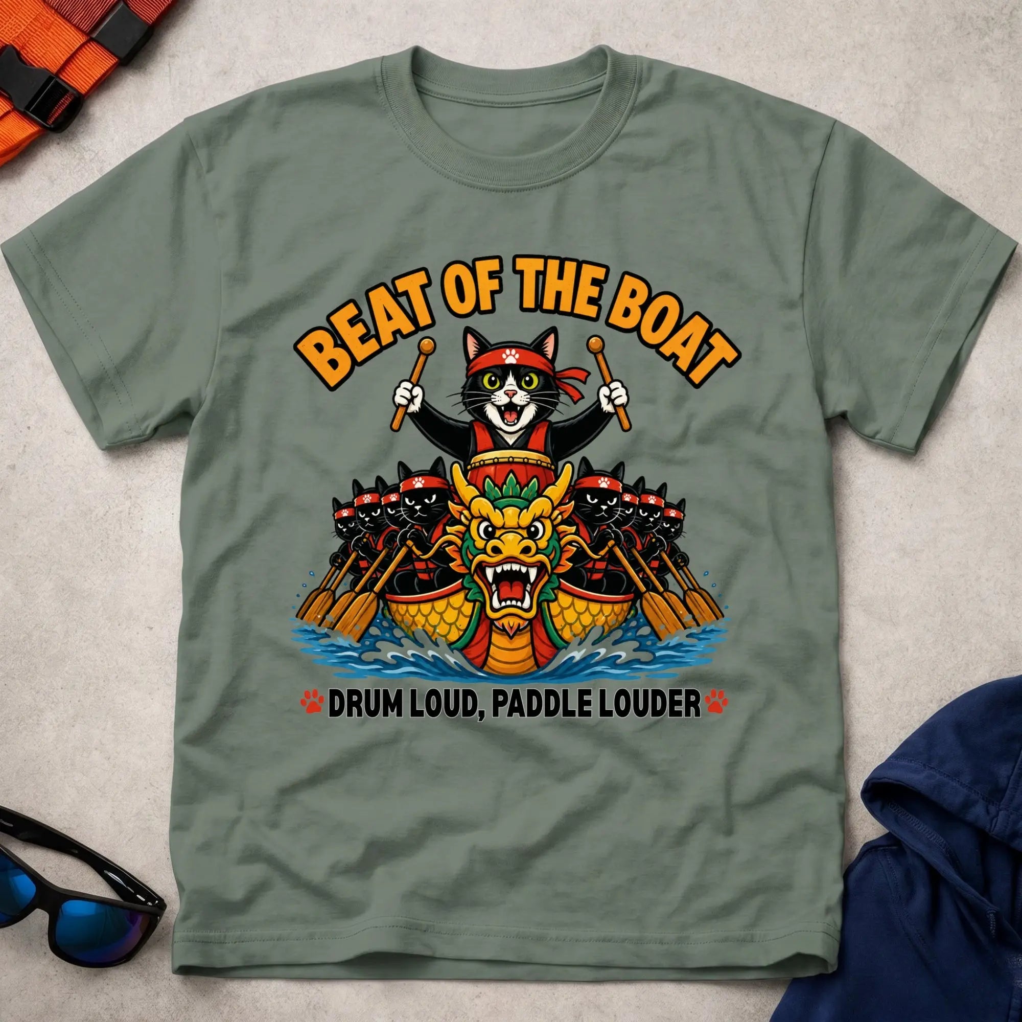 Military Green Beat Of The Boat tee — dragon boat drummer gift — Vector Paddle