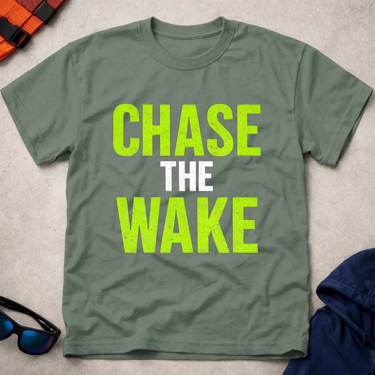 Military Green Chase The Wake surfski paddling tee — Vector Paddle