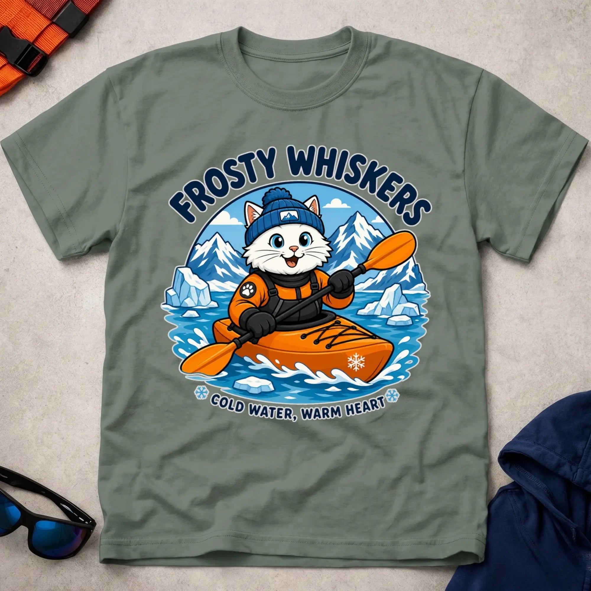 Military Green Frosty Whiskers tee — cold-water paddling gift — Vector Paddle