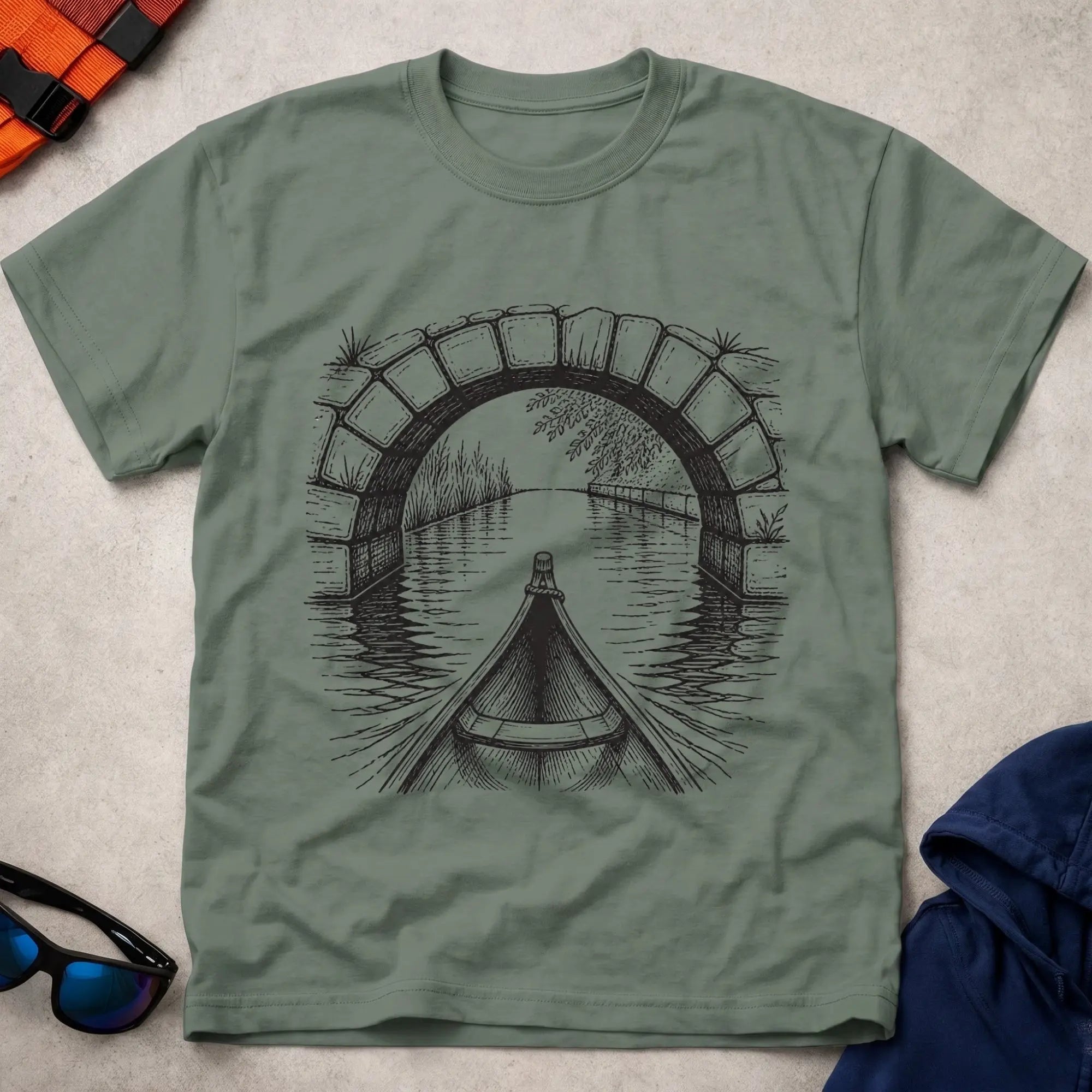 Military Green Bridge Line tee — canal and river touring gift — Vector Paddle