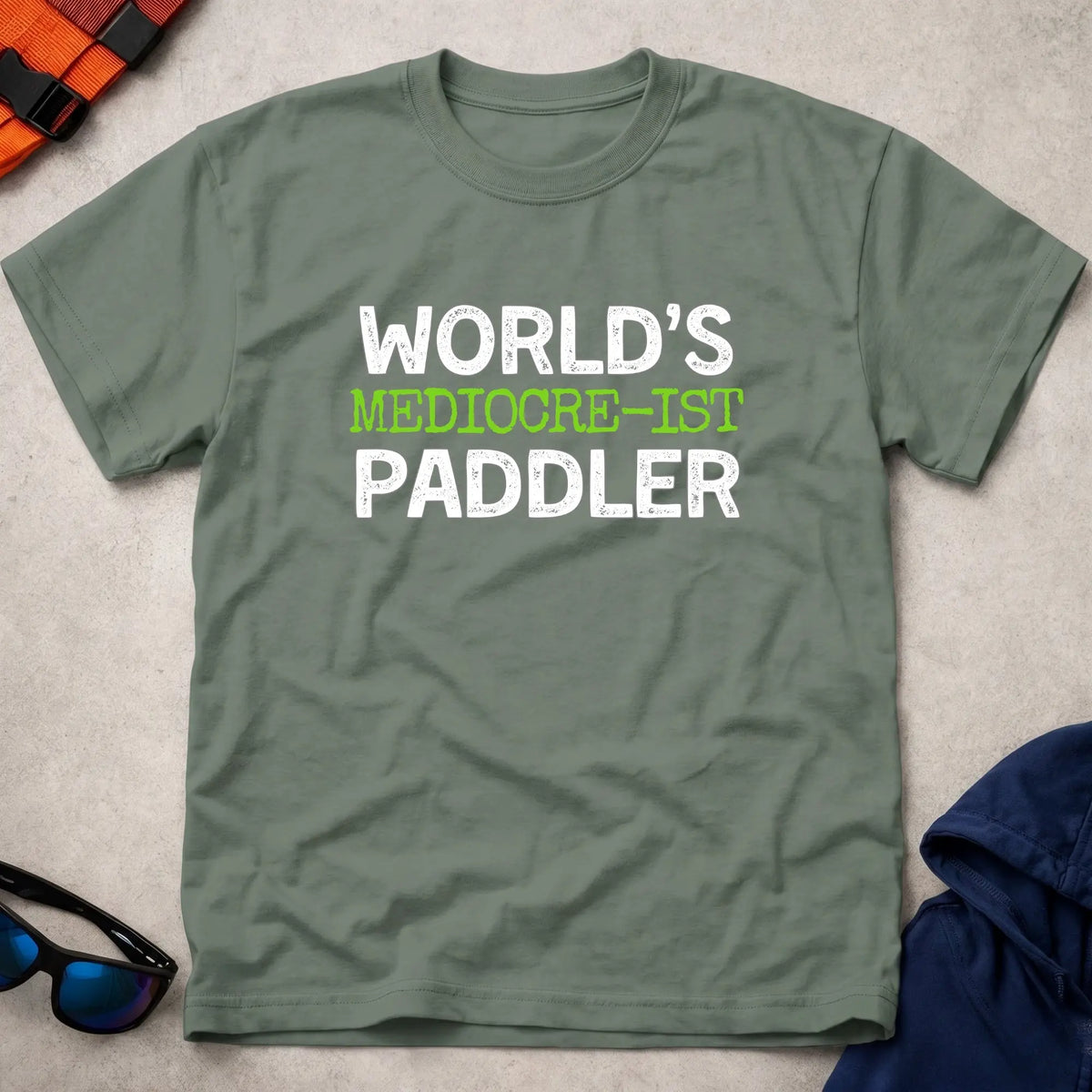 Military Green World's Mediocre-ist Paddler paddling tee — Vector Paddle