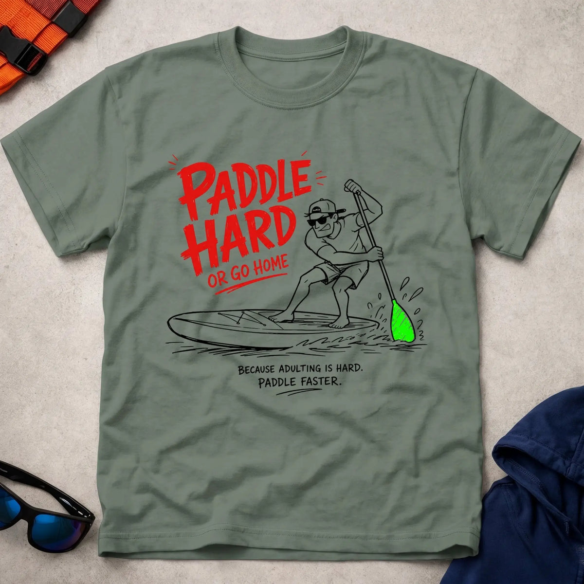 Military Green Paddle Hard paddling t-shirt for those who never ease off, Vector Paddle