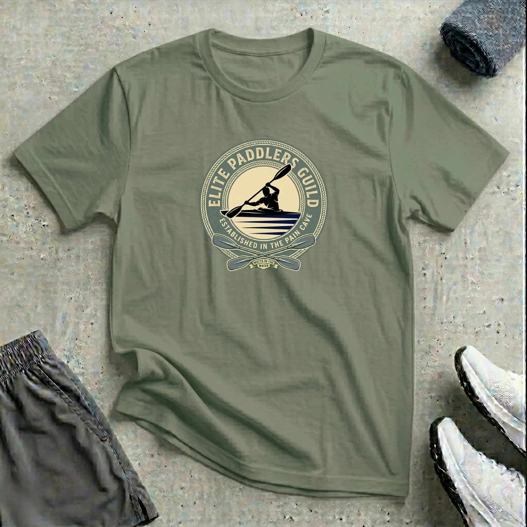 Elite Paddlers Guild. Established in the Pain Cave. Kayak T-Shirt Printify