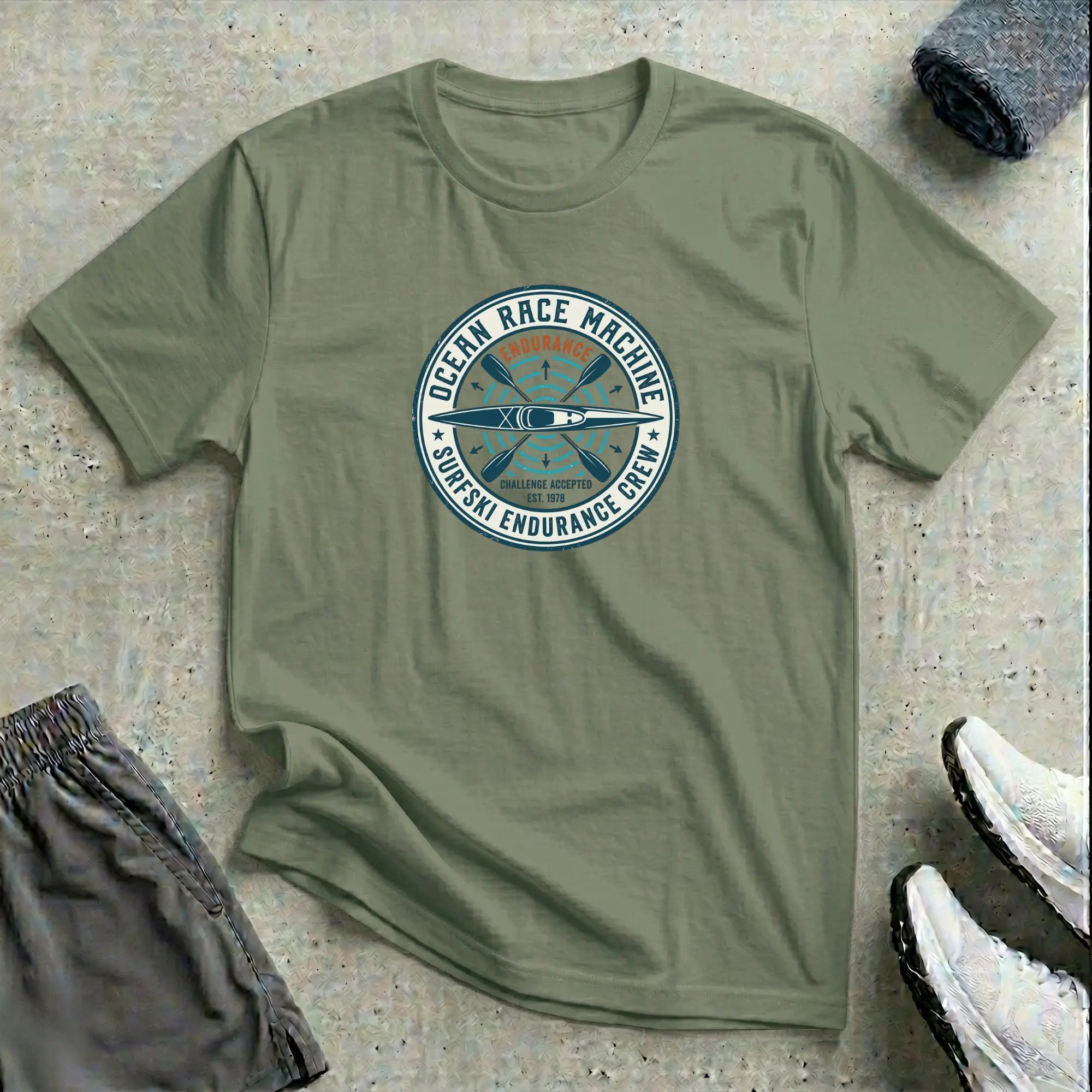 Ocean Race Machine. Surfski Endurance Crew T-Shirt Printify
