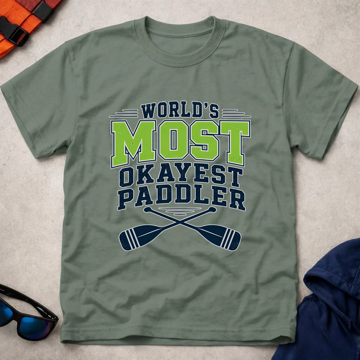 Military Green World's Most Okayest Paddler t-shirt – Vector Paddle