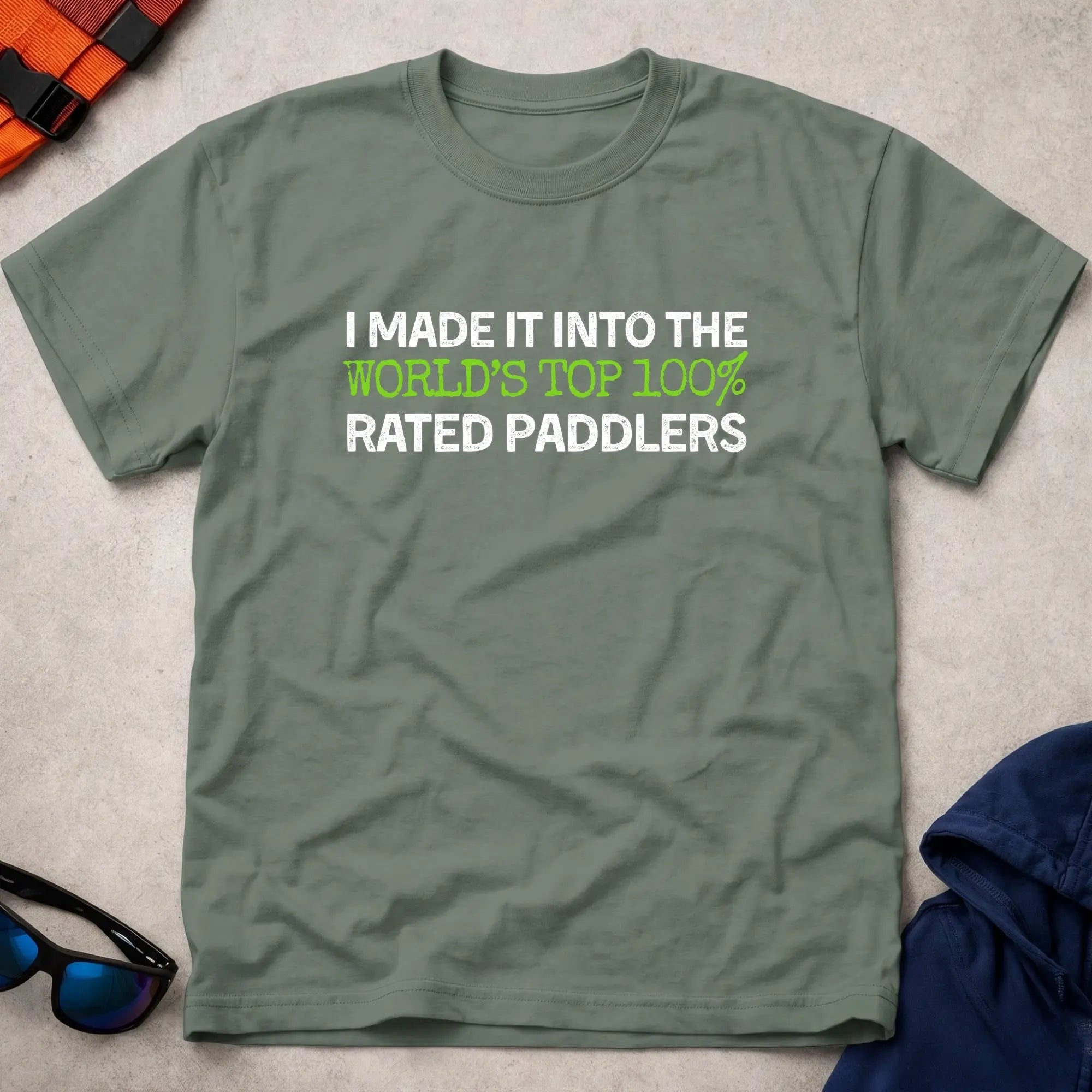 Military Green World's Top 100% paddling tee — Vector Paddle