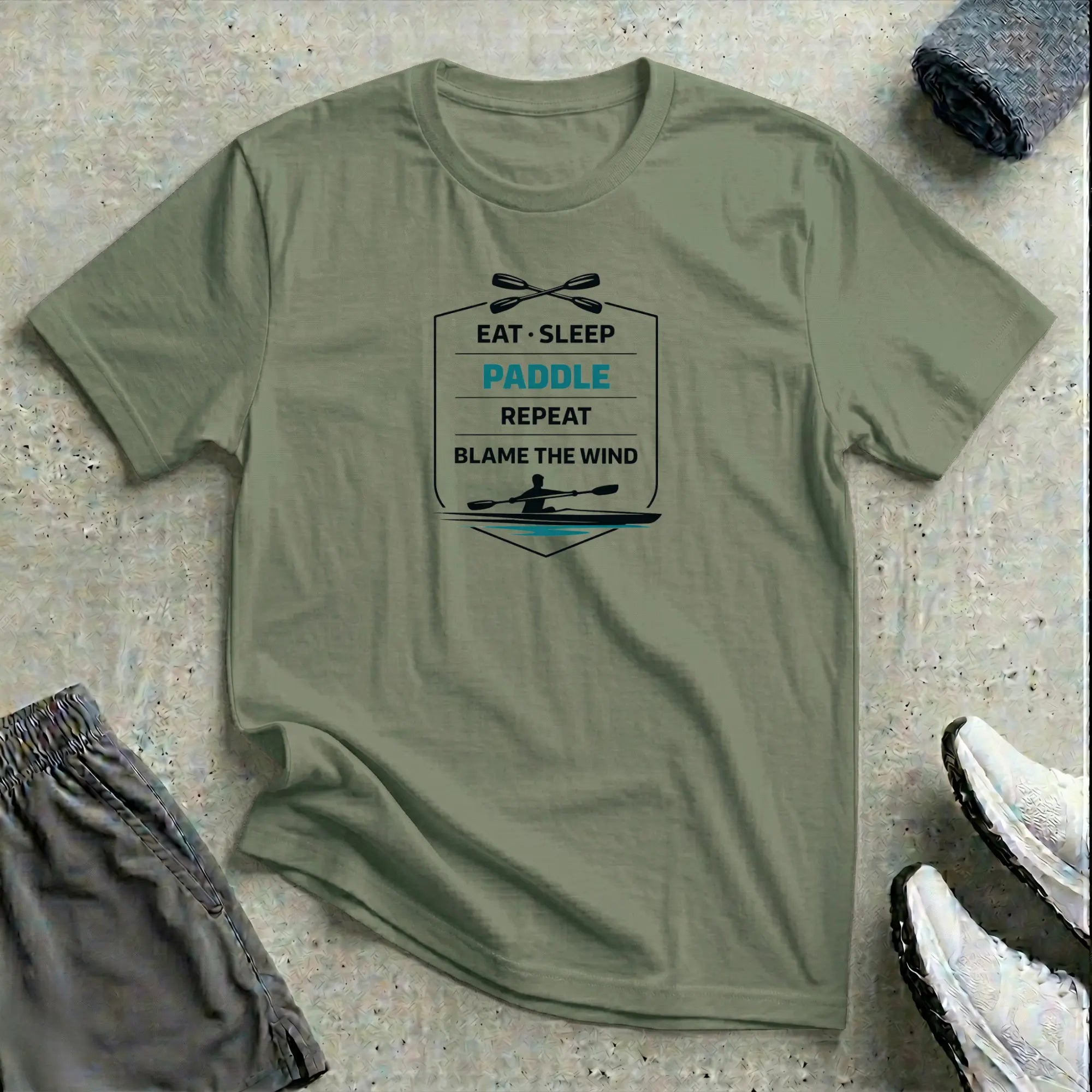 Eat Sleep Paddle Repeat - Blame-The-Wind. Kayak T-Shirt - LH Printify