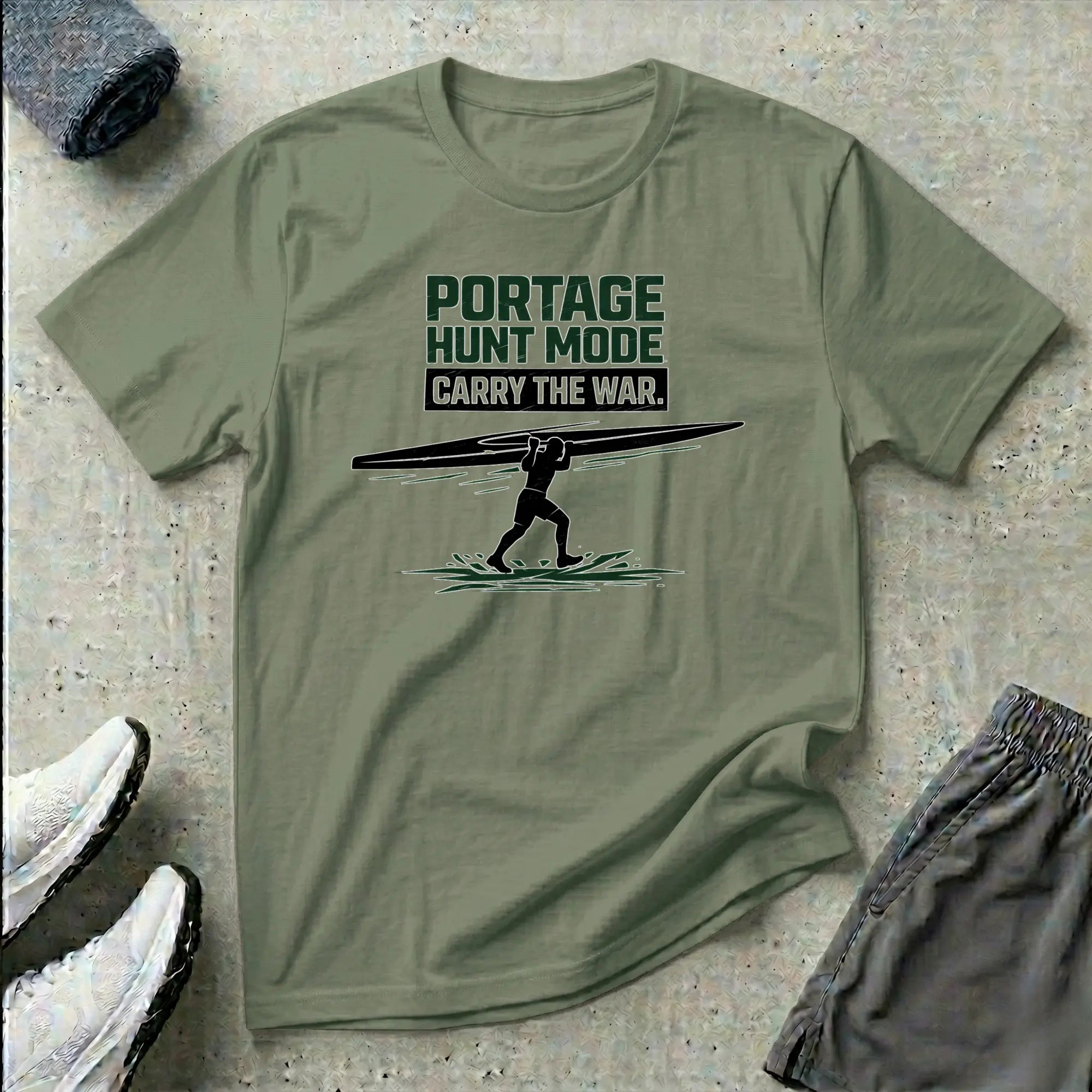Portage - Carry The War. Hunt Mode. Kayak Canoe T-shirt Printify