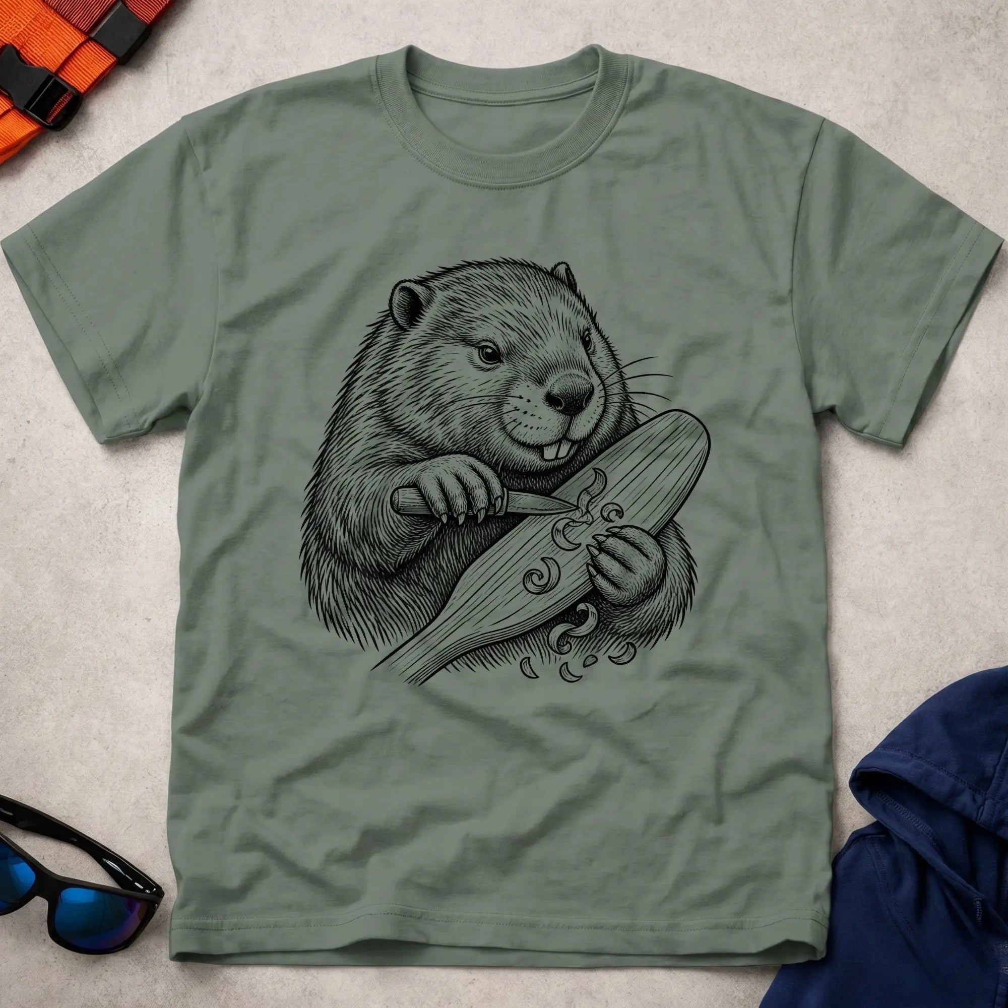 Military Green Beavertail tee — classic canoe paddle tribute — Vector Paddle