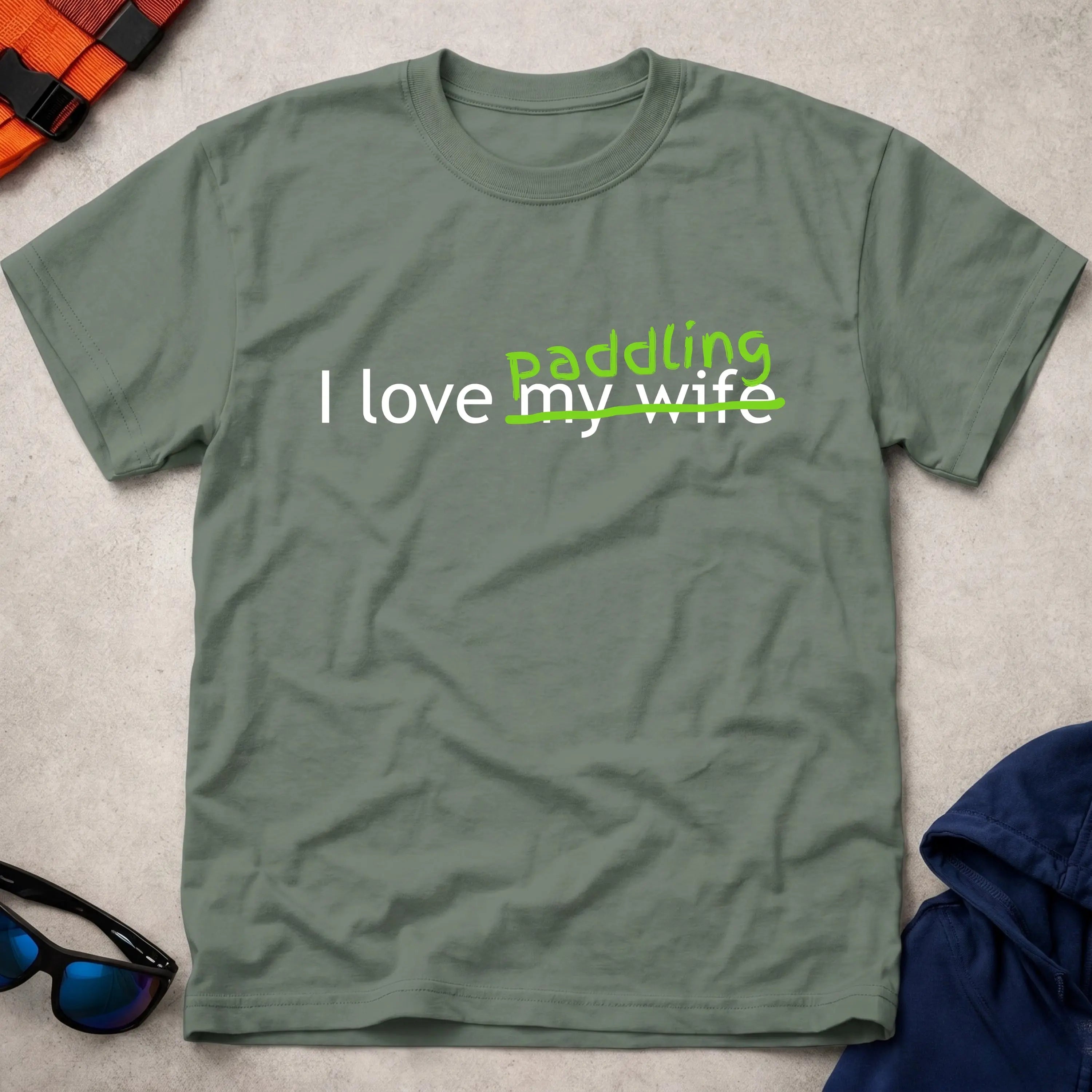 I Love Paddling unisex tee in Military Green — funny paddling gift — Vector Paddle