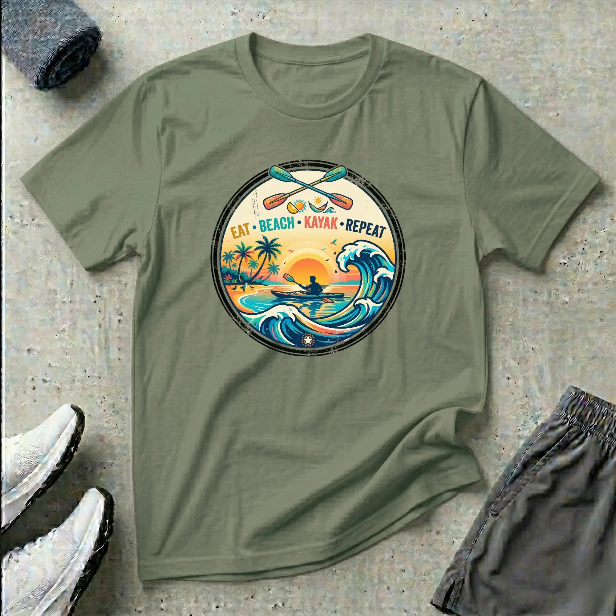 Eat Beach Kayak Repeat. Ocean Kayak T-Shirt Printify