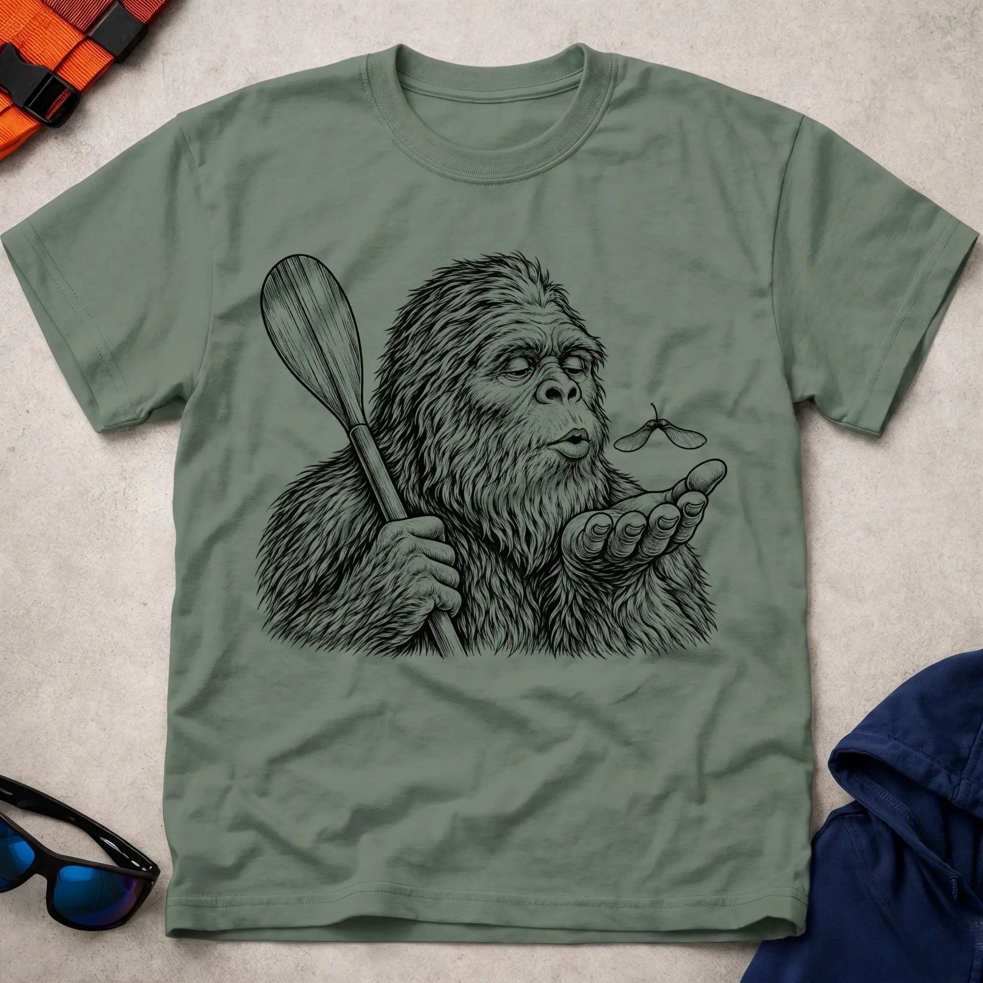 Military Green Legend Has It tee — funny paddling tall-tale gift — Vector Paddle