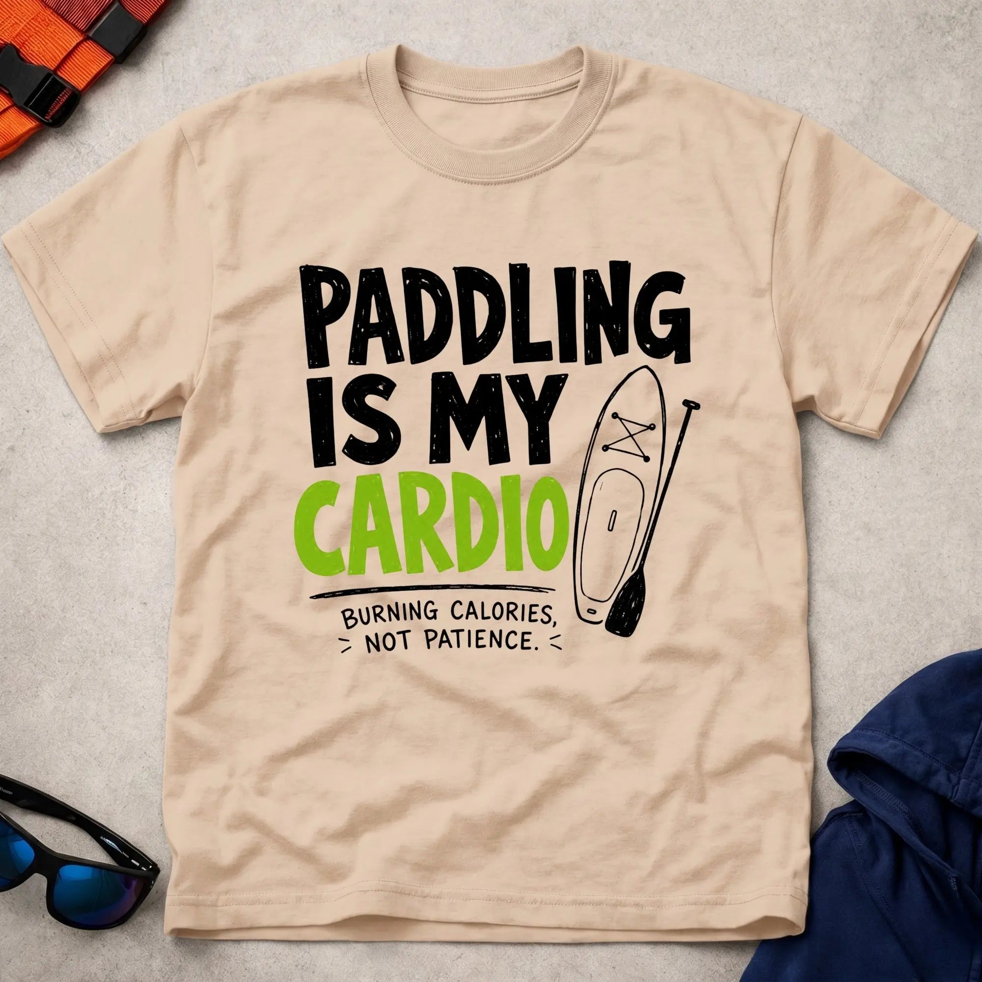 Natural Paddling Is My Cardio t-shirt for paddlers who skip the gym, Vector Paddle