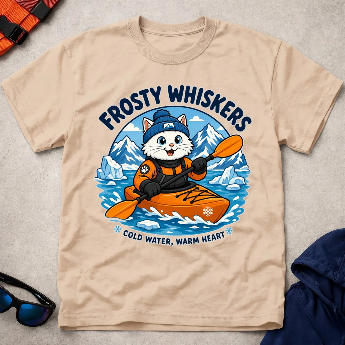 Natural Frosty Whiskers tee — cold-water paddling gift — Vector Paddle