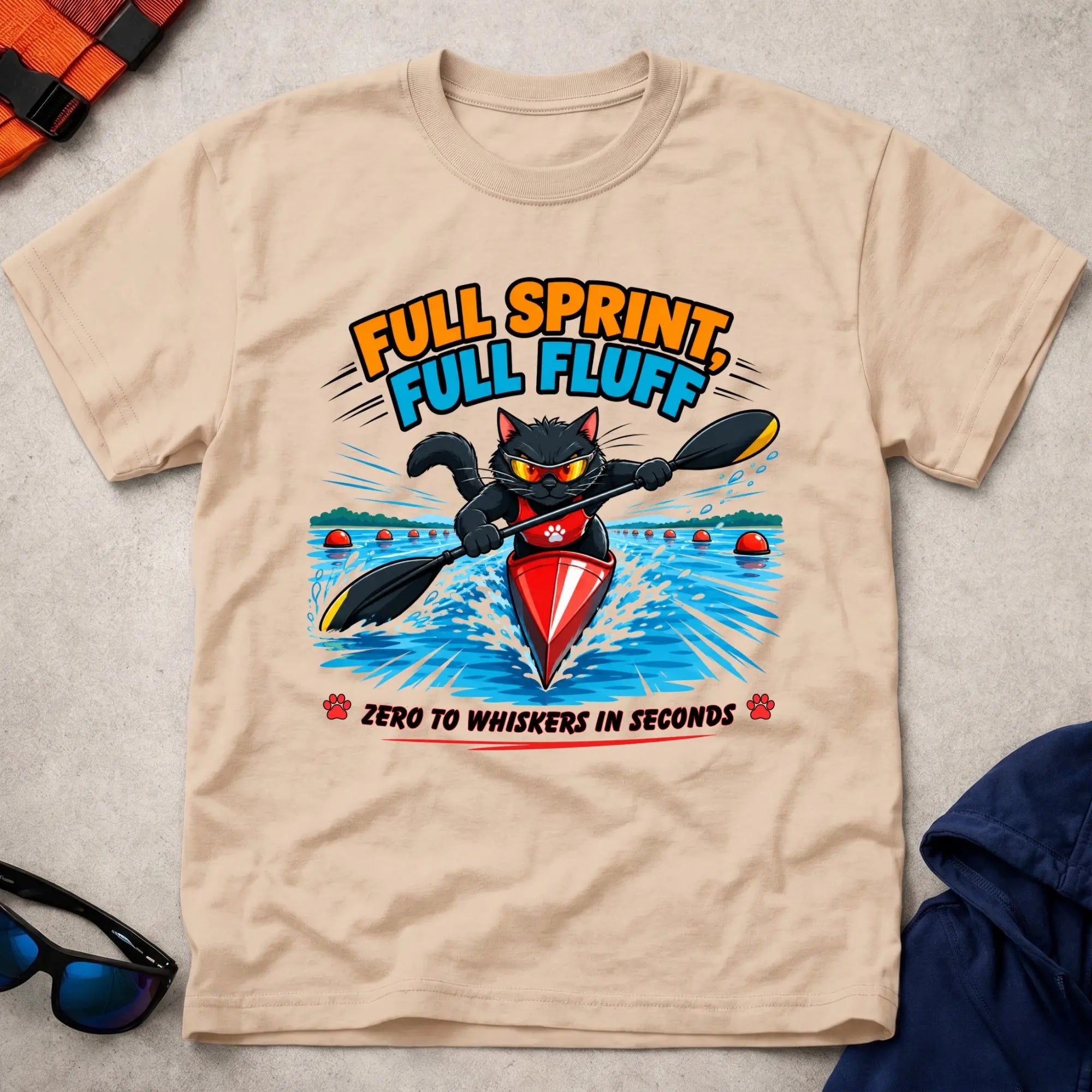 Natural Full Sprint, Full Fluff tee — cat-lover paddling gift — Vector Paddle