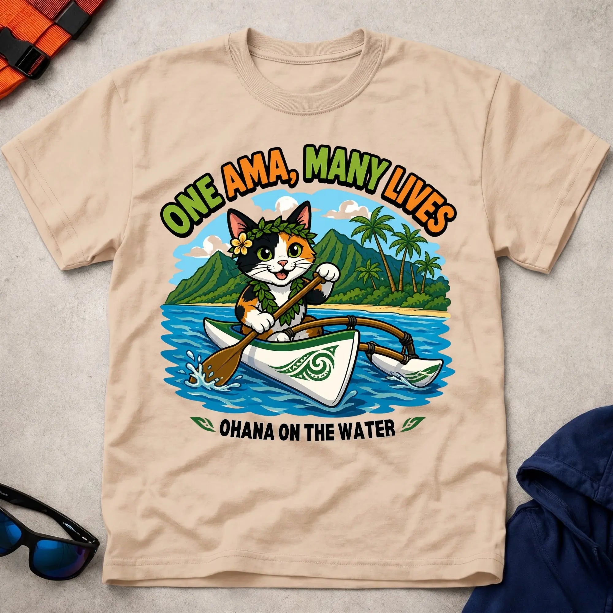 Natural One Ama, Many Lives tee — OC1 outrigger paddling gift — Vector Paddle