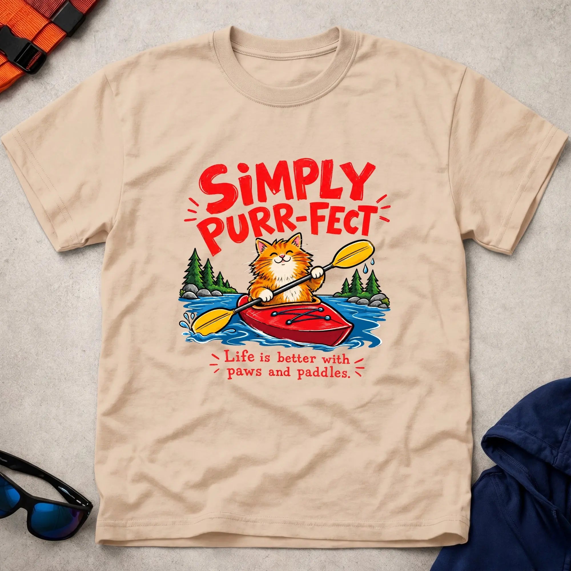 Natural Simply Purr-fect ginger cat kayak t-shirt - Vector Paddle