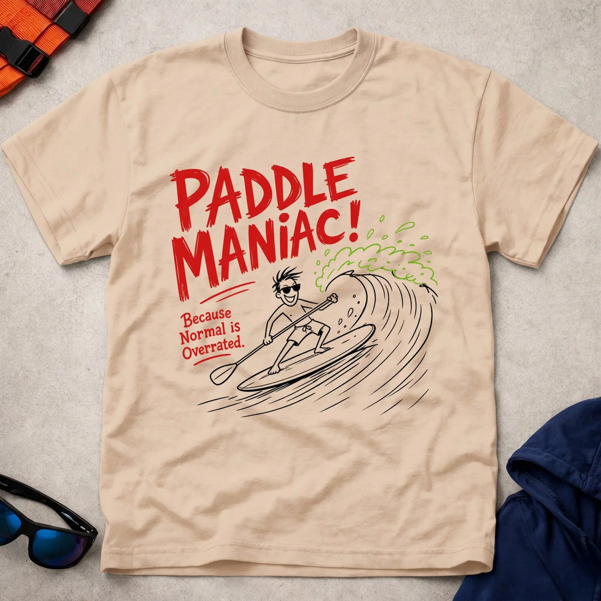 Natural Paddle Maniac t-shirt for obsessive paddlers, Vector Paddle